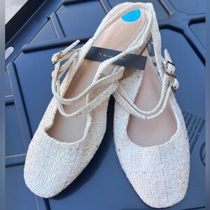 Tahari Tweed Sequin Cream Mary Jane Ballet Flats 7.5 8